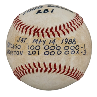 Andre Dawsons Game Used Baseball from 1000th Career RBI (Dawson LOA)